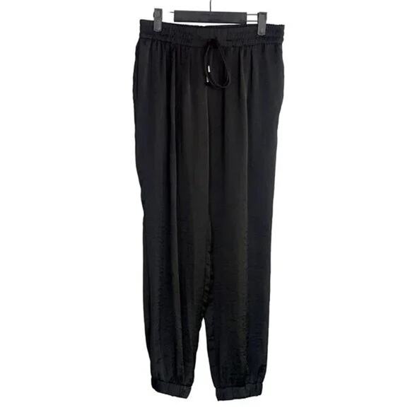 Zara Trf Tapered Elastic Drawstring Waist Harem Pant Pockets Sheer M Black #3776 - Picture 15 of 15